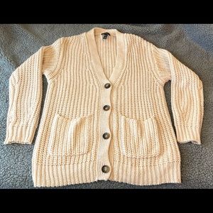 Cream Beige Woman’s Cardigan Size Large Warm Fuzzy Sweater Ladies L